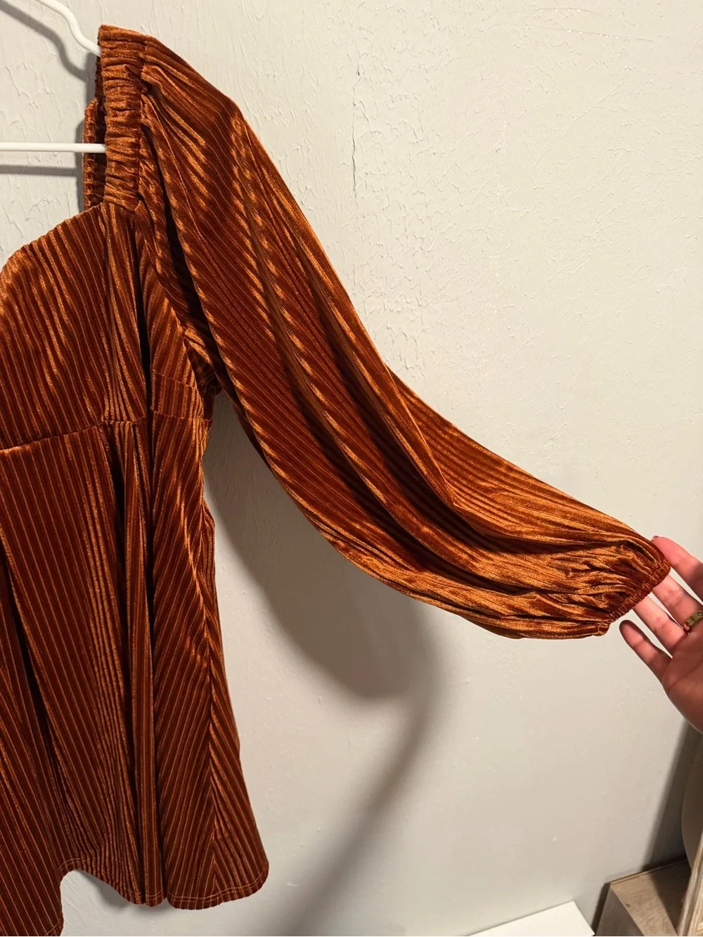 Rust Orange Ribbed Velvet Corset Mini Dress Balloon Sleeve XXL